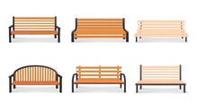 Vector Set Of Wooden Bench 3d Models Isolated On White Background. Bench In A Park Illustration