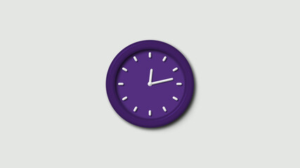 New 12 hours purple dark 3d wall clock isolated on white background,3d wall clock