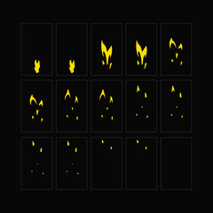 Wall Mural - Fire sparks animation. Flame effect sprites sheet for games, video, animation. Colorful cartoon sparks animation. 