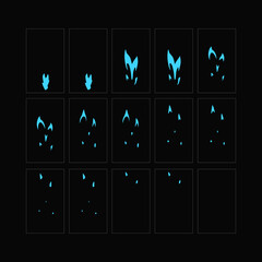 Wall Mural - Fire sparks animation. Flame effect sprites sheet for games, video, animation. Colorful cartoon sparks animation. 