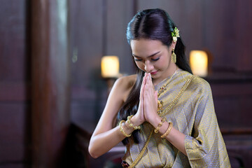 Portrait Thai woman in  retro Thai dress