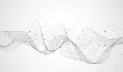 Abstract plexus background with connected lines and dots. Plexus geometric effect. Digital data visualization. Futuristic technology style low-poly element for design. Vector illustration.