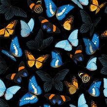 Seamless Pattern With Blue And Yellow Butterflies