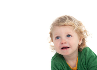 Wall Mural - Beautiful blond child with green T-shirt