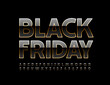 © Popskraft - Vector premium promo tag Black Friday. Shiny Gold Font. Elite chic Alphabet Letters and Numbers set