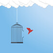 © madedee - Flying bird and cage. Freedom concept. Emotion of freedom and happiness. Minimalist style.