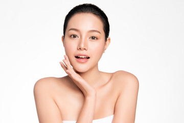 Beautiful young asian woman with clean fresh skin on white background, Face care, Facial treatment, Cosmetology, beauty and spa, Asian women portrait