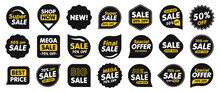 Set Of Sale Badges. Sale Quality Tags And Labels. Template Banner Shopping Badges. Special Offer, Sale, Discount, Shop, Black Friday. Vector Illustration.