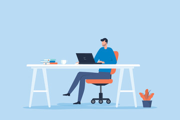 Wall Mural - flat vector businessman work from home workplace concept and business smart working online connect a