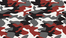 Seamless Camouflage Pattern Background Vector.Classic Clothing Style Masking Camo Repeat Print.Red Black Grey White Colors Texture Design For Virtual Background, Online Conference, Online Transmission