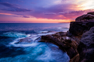 Amazing sunset scape along coastline in Kamay Botany Bay National Park