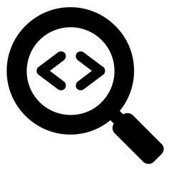 html code in magnifying glass is icon for web development