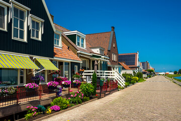 row of dutch style houses in Volendam, Netherlands