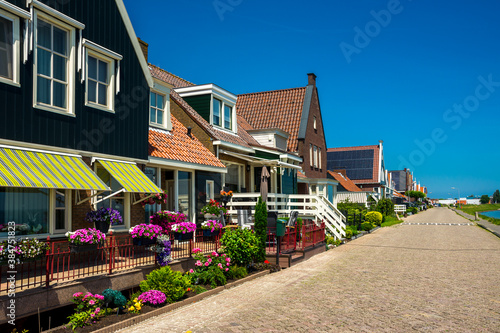 row of dutch style houses in Volendam, Netherlands