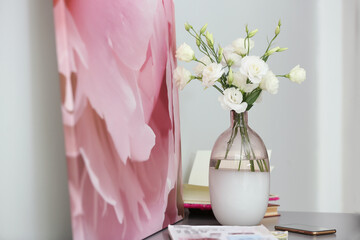 Canvas Print - Composition of stylish vase with fresh flowers on grey table indoors