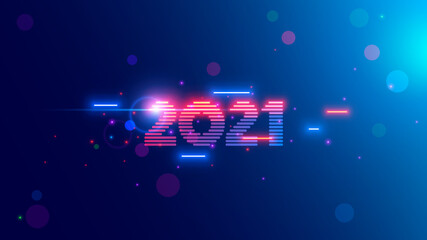 Wall Mural - 2021 year. Neon 2021 year in digital retro cyber 80th technology style. Light and shine Vector New Year number in tech industry design. Electronic digit 20 21 on celebration banner future.