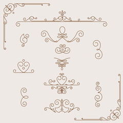 Wall Mural - Collection of vintage patterns. Flourishes calligraphic ornaments and frames. Retro style of design elements, postcard, banners, logos. Vector template