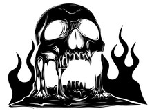 Skull That Is Melting Black Silhouette Vector Drawing Illustration