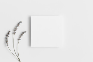 Square invitation card mockup with a lavender.