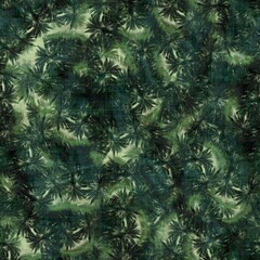  Green tropical palm tree leaves seamless pattern. High quality illustration. Vivid, detailed, and highly textured graphic design. Trendy jungle foliage for fabric or repeat surface design.