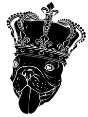 Sticker - black silhouette Hand drawn pug. Cute dog king vector