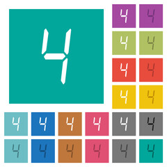 Sticker - digital number four of seven segment type square flat multi colored icons