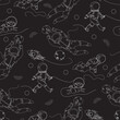 © Tutsi_N - Space background. Seamless pattern. Astronauts are drawn in one line.