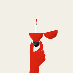 Business creativity vector concept with lightbulb and candle. New ideas, think outside the box, brainstorming symbol.
