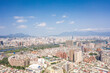 Asia business concept image, panoramic modern cityscape building bird’s eye view under daytime and blue sky, shot in Taipei, Taiwan.