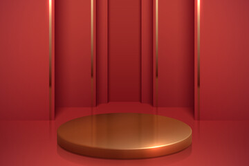 Wall Mural - gold podiun on red background