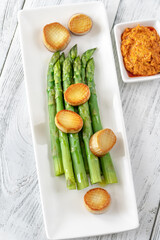 Canvas Print - Boiled asparagus with mushrooms