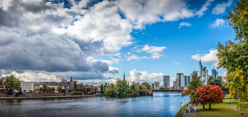  High resolution panorama view of frankfurt am Main Germany on a fair autumn day with fall colors