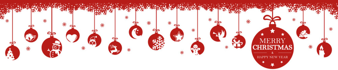 Wall Mural - hanging christmas baubles with greetings