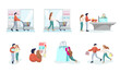 © Azat Valeev - Young couple shopping in supermarket. Male and female buying products in grocery store. Man and woman shop customers purchase and consumption goods set. Cartoon mall consumers vector eps illustration