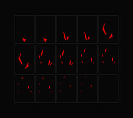 Wall Mural - Fire sparks animation. Flame effect sprites sheet for games, video, animation. Colorful cartoon sparks animation. 