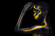 © Mike Orlov - Face art. Woman with black and yellow body paint. Young african girl with colorful bodypaint. An amazing model with yellow makeup. Closeup face.