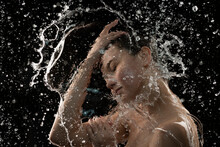  Young Woman With Clean Skin And Splash Of Water Portrait Of Woman With Drops Of Water Around Her Face
