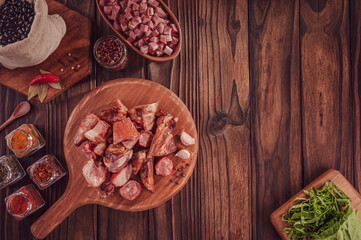 Canvas Print - Ingredients for a typical brazilian meal feijoada - Top view with space copy