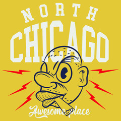 Chicago, Illinois typography for t-shirt. Original sportswear print. Athletic apparel typography. Graphic for design clothes. Vector illustration.