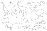 Fototapeta Dinusie - Dinosaur silhouettes set. Coloring dino monsters icons. Prehistoric reptile monsters. Vector illustration isolated on white. Black and white graphics