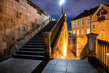Historical Staircase At Charles Bridge By Night