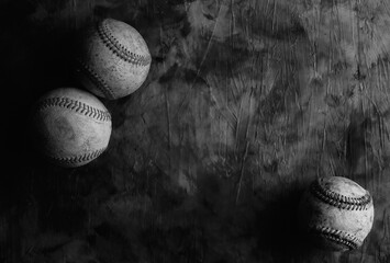 Wall Mural - Old grunge texture background with vintage baseballs for pastime of sport in black and white.