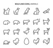 Animals, bold line icons
