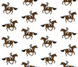 © Sweta - Vector seamless pattern of flat cartoon girl woman riding a galloping chestnut brown horse isolated on white background