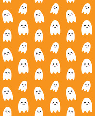 Sticker - Vector seamless pattern of white hand drawn doodle sketch ghost isolated on orange background