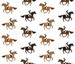 © Sweta - Vector seamless pattern of different flat cartoon girl woman riding a galloping chestnut brown horse isolated on white background