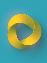 Impossible Yellow Circle Shape On Blue Background. Optical Illusion. 3d Rendering Digital Illustration