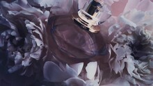 Purple Perfume Bottle With Peony Flowers, Chic Fragrance Scent As Luxury Cosmetic, Fashion And Beauty Product Background, Stock Footage