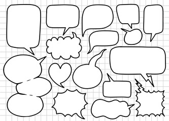 Wall Mural - Hand drawn set of different speech bubbles,Stickers of speech bubbles vector set , Retro Set of Comics Speech and Bubbles Cartoon Vector, Each on a separate layer.