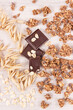 Granola, oat flakes and chocolate as source iron and fiber, healthy snack concept